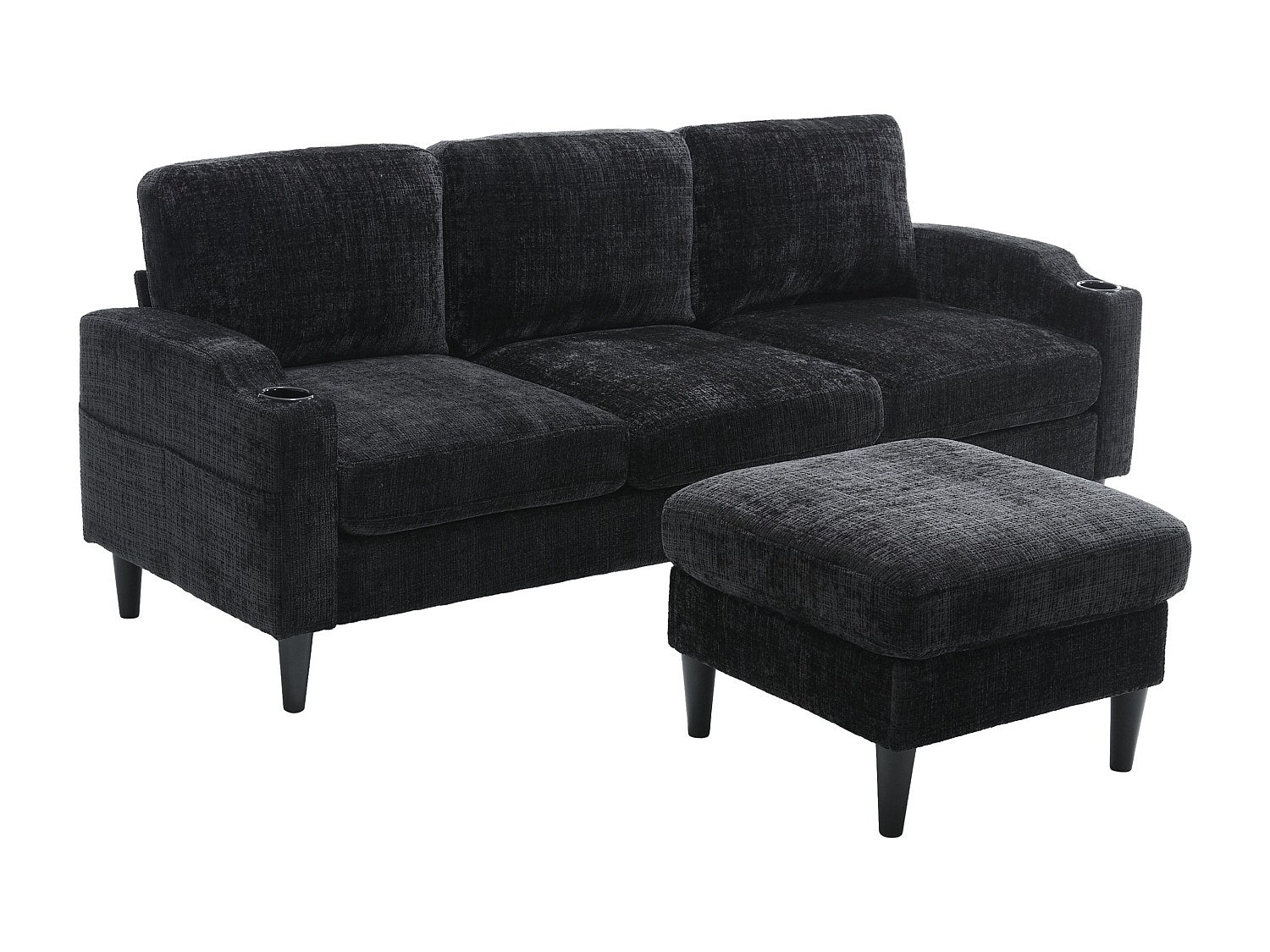 Pouf pour canapé modulable 4 places noir tissu
