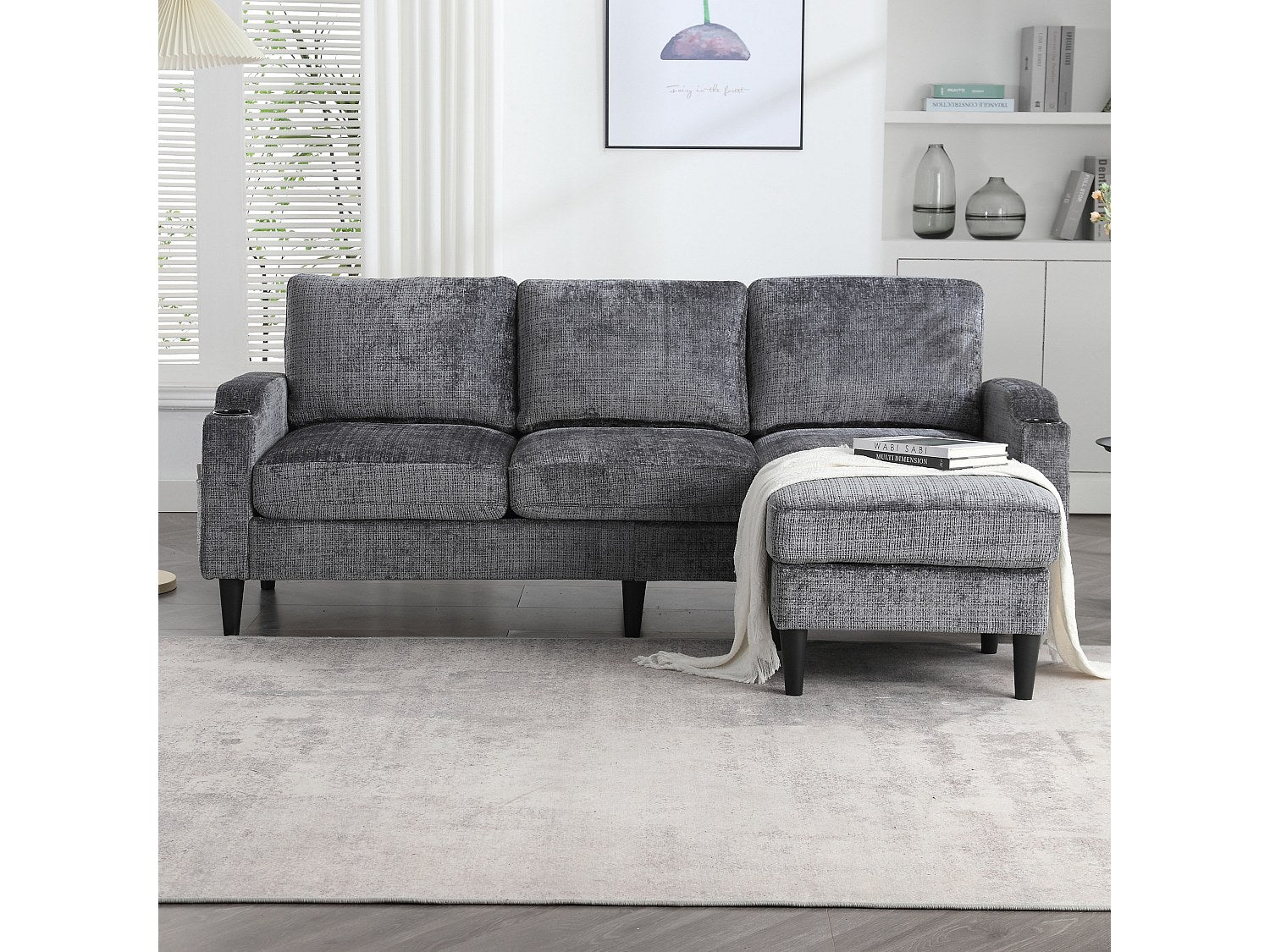 Pouf pour canapé modulable 4 places gris tissu