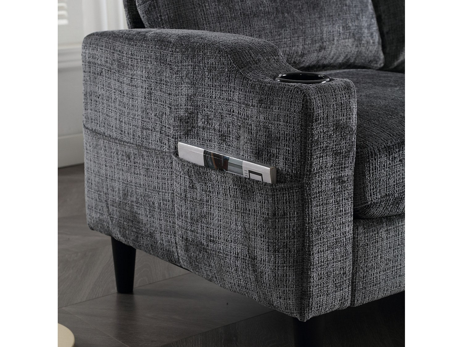 Pouf pour canapé modulable 4 places gris tissu