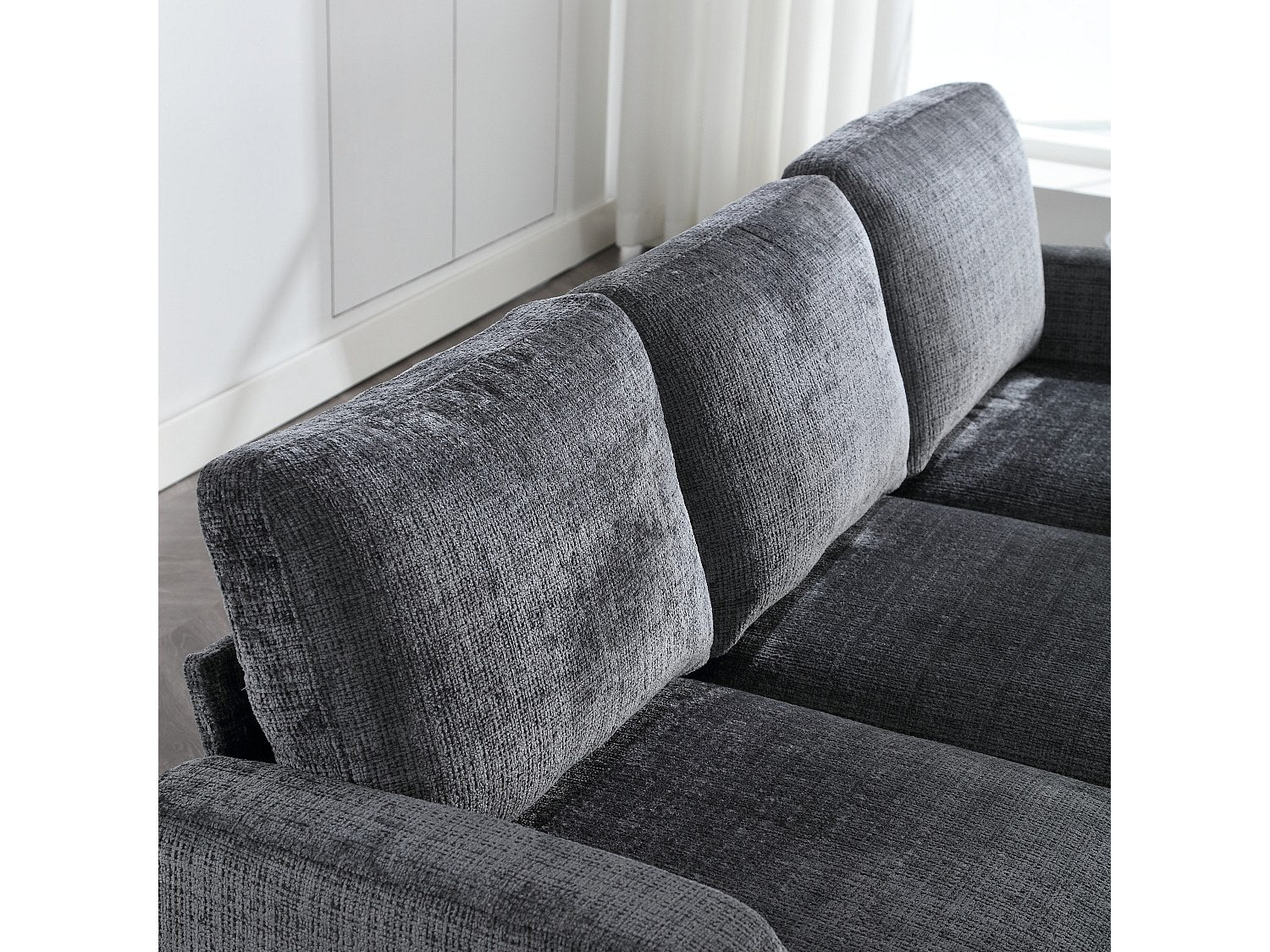 Pouf pour canapé modulable 4 places gris tissu