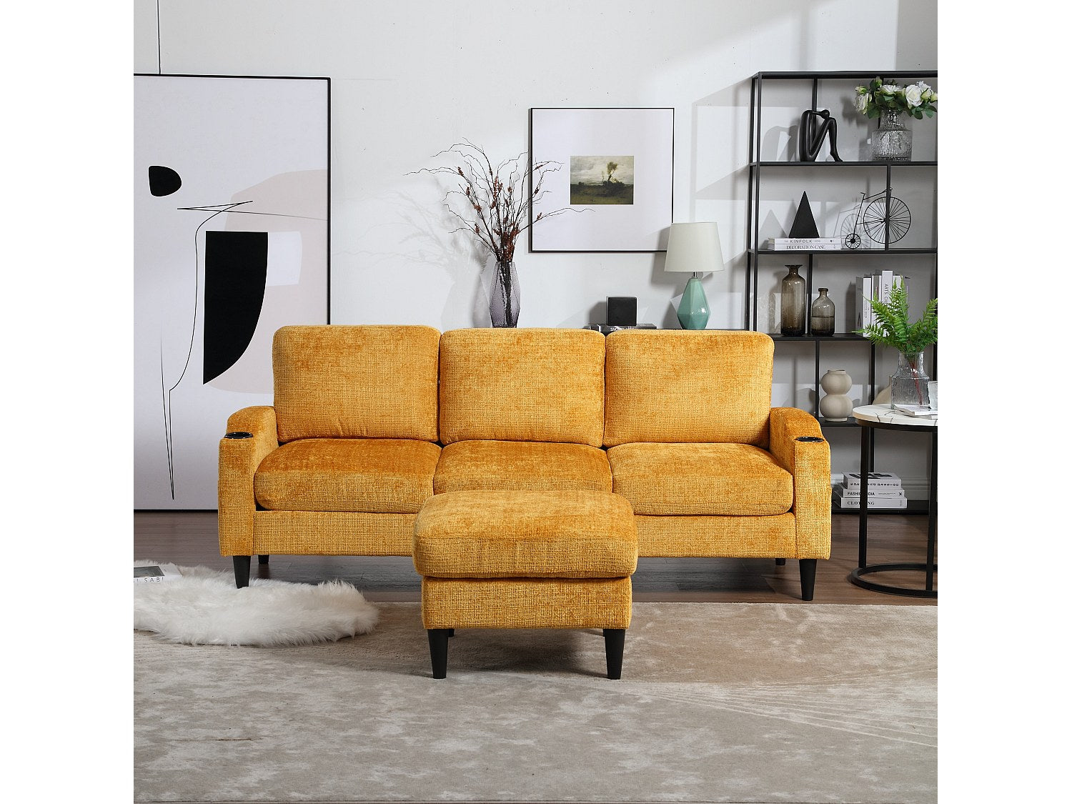 Pouf pour canapé modulable 4 places jaune tissu