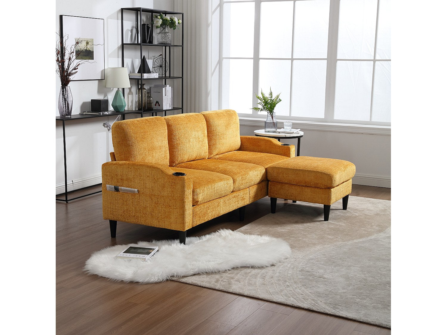 Pouf pour canapé modulable 4 places jaune tissu
