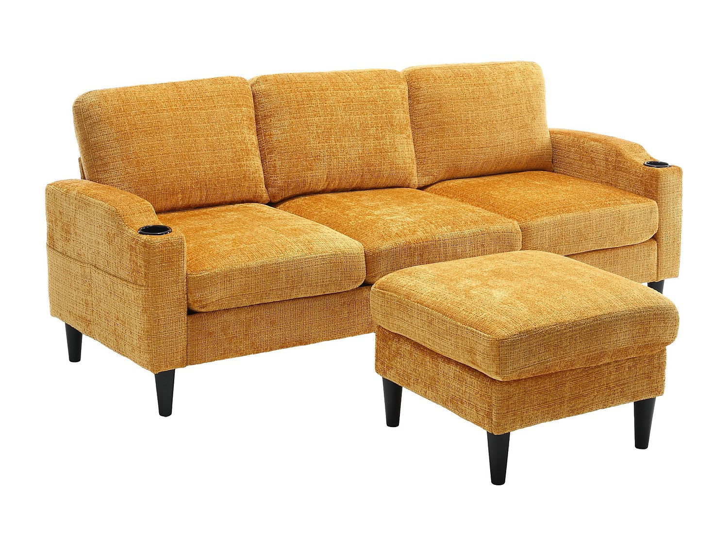 Pouf pour canapé modulable 4 places jaune tissu