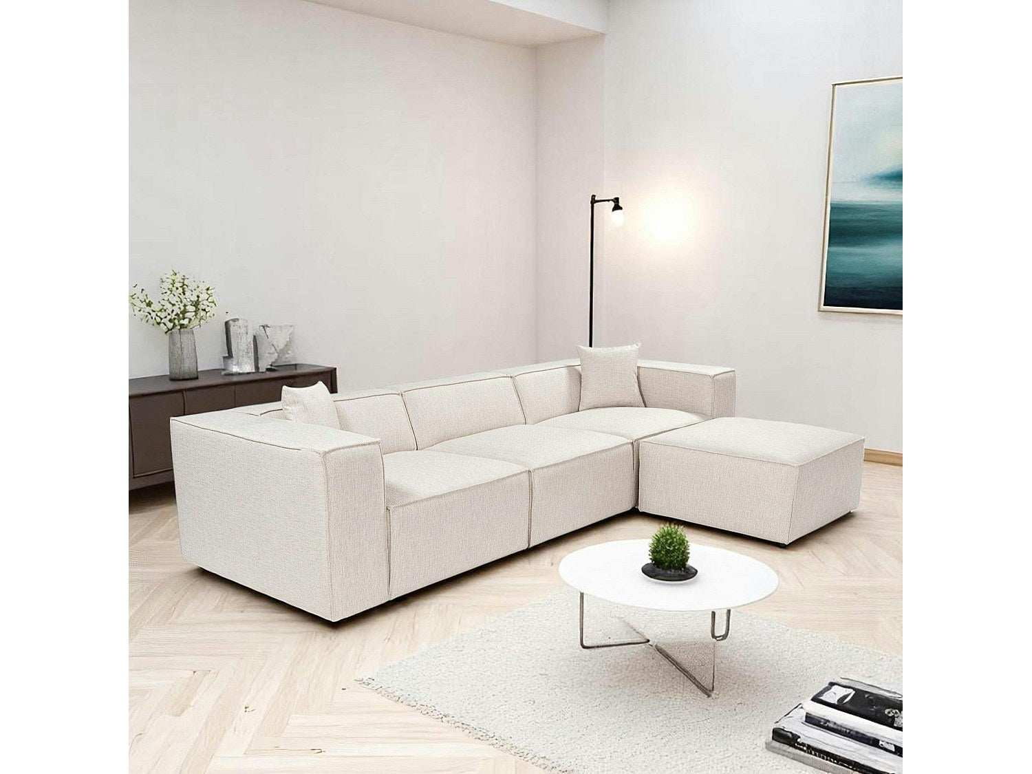 Angle pour canapé modulable blanc tissu
