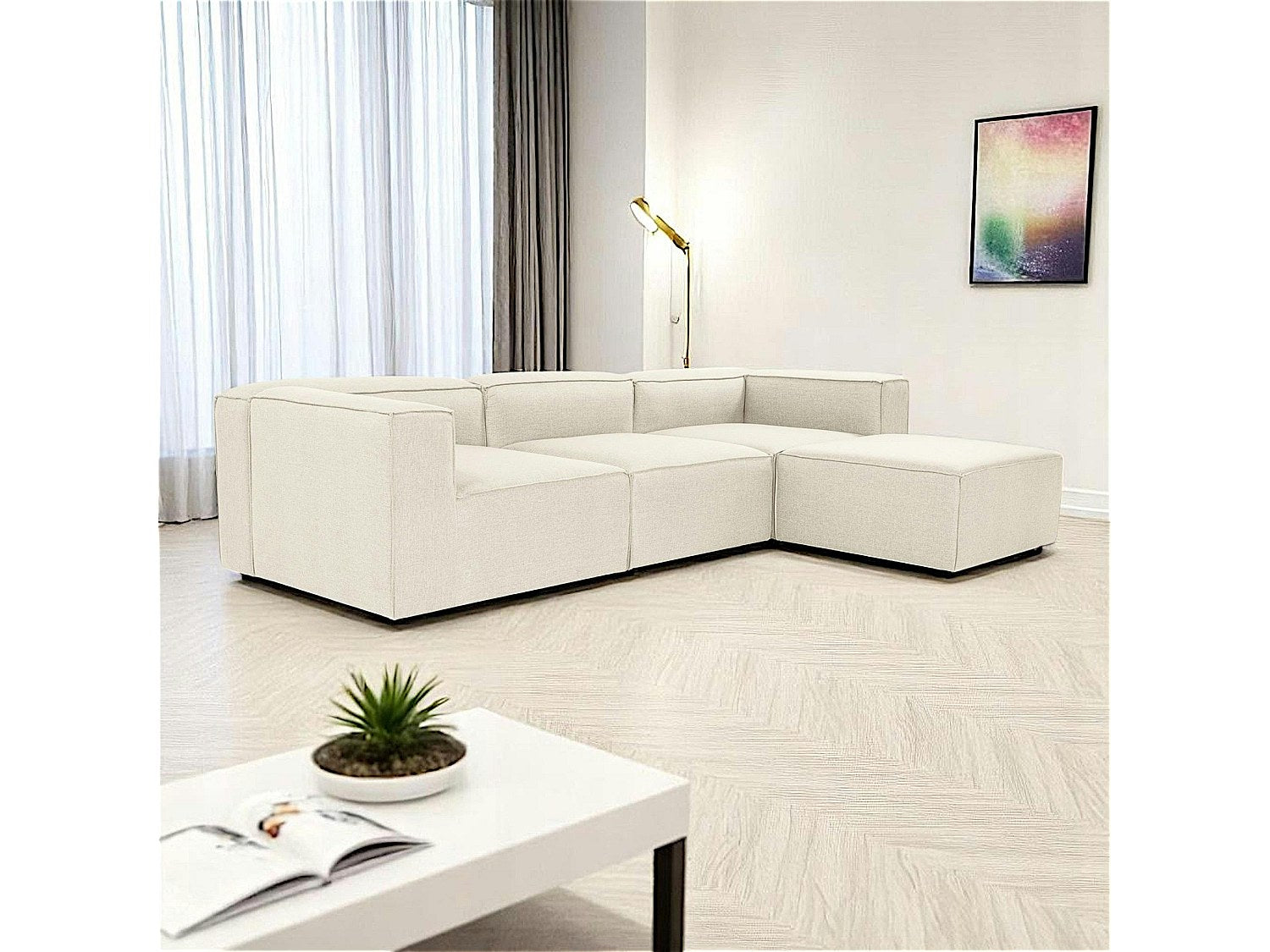 Angle pour canapé modulable blanc tissu