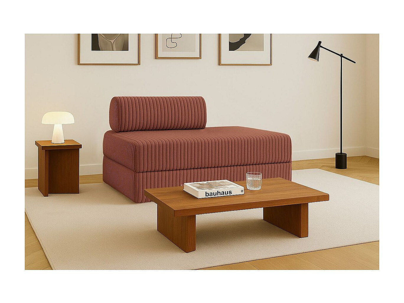 Canapé modulable convertible 2 places orange velours