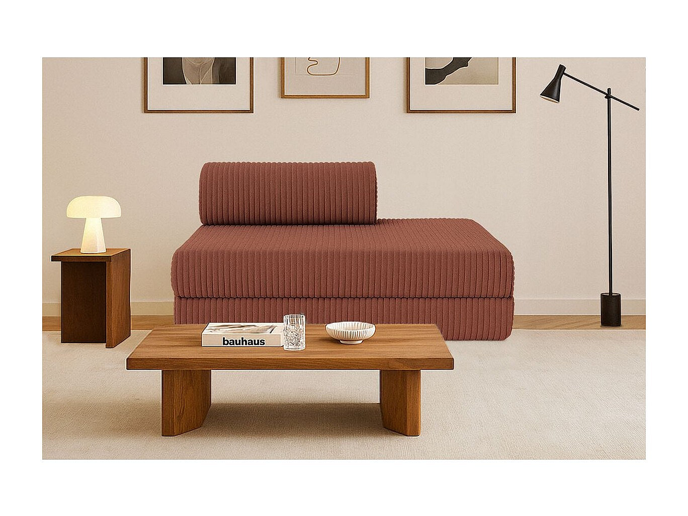 Canapé modulable convertible 2 places orange velours