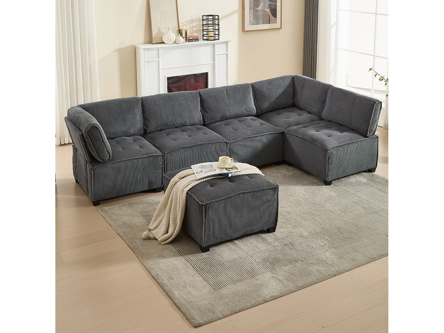 Canapé modulable convertible 6 places gris tissu