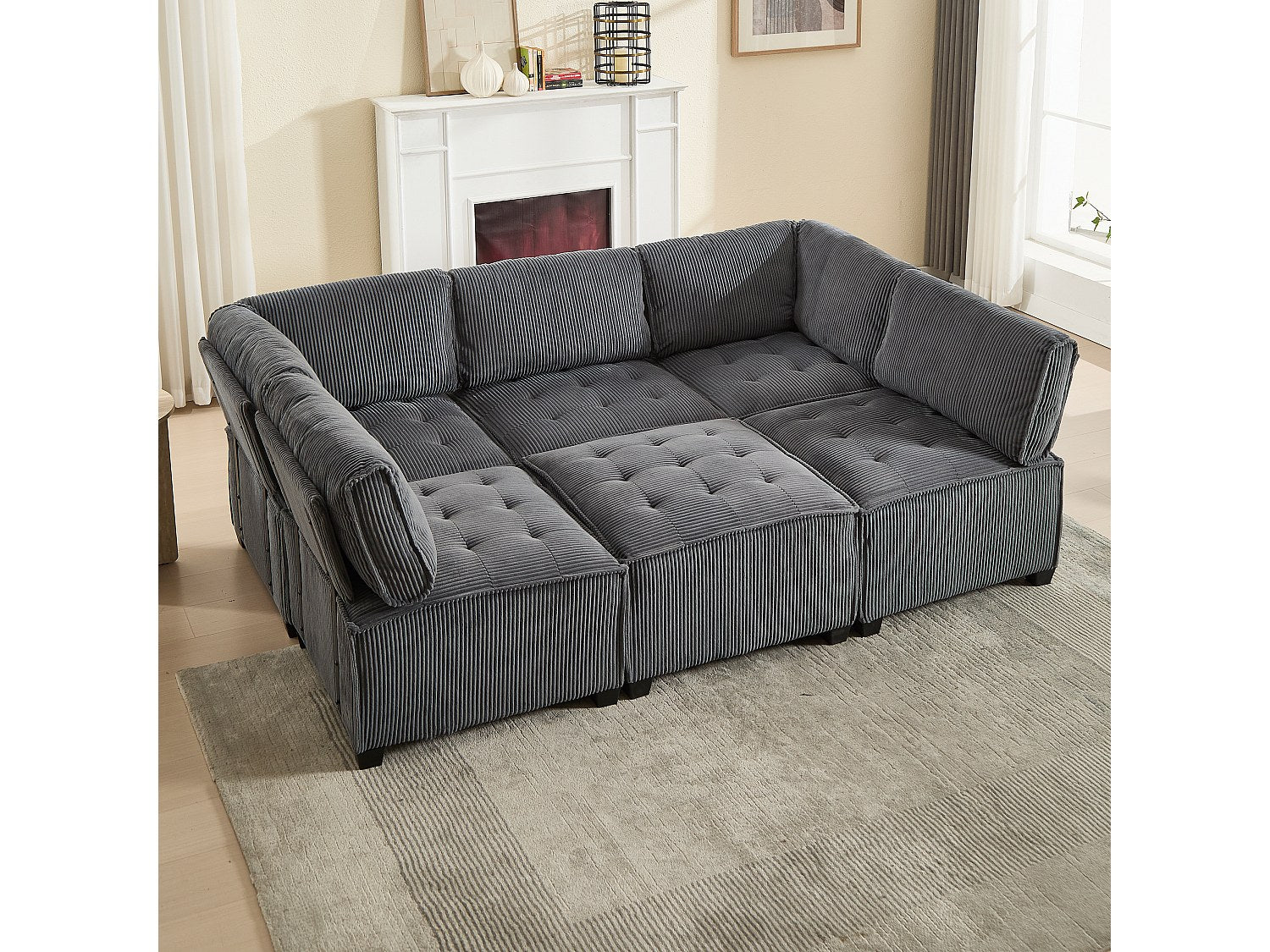 Canapé modulable convertible 6 places gris tissu