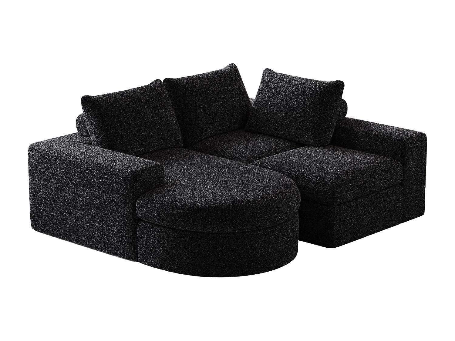 Méridienne pour canapé modulable 3 places noir tissu