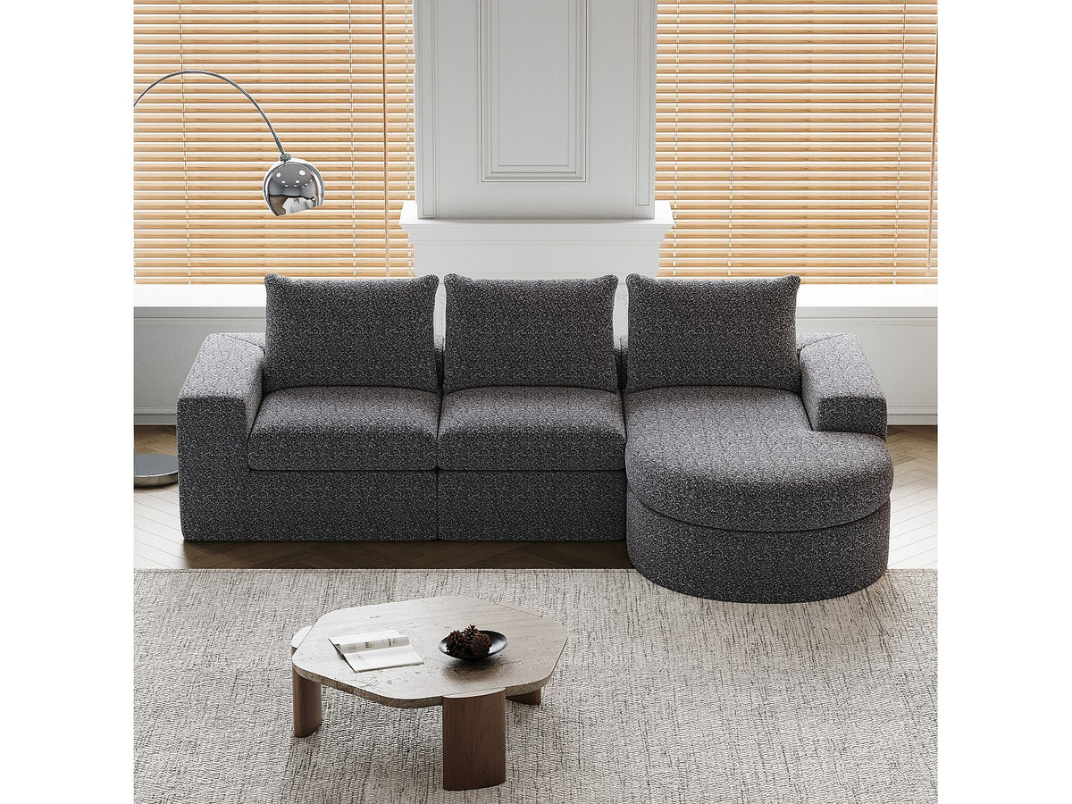 Méridienne pour canapé modulable 3 places gris tissu