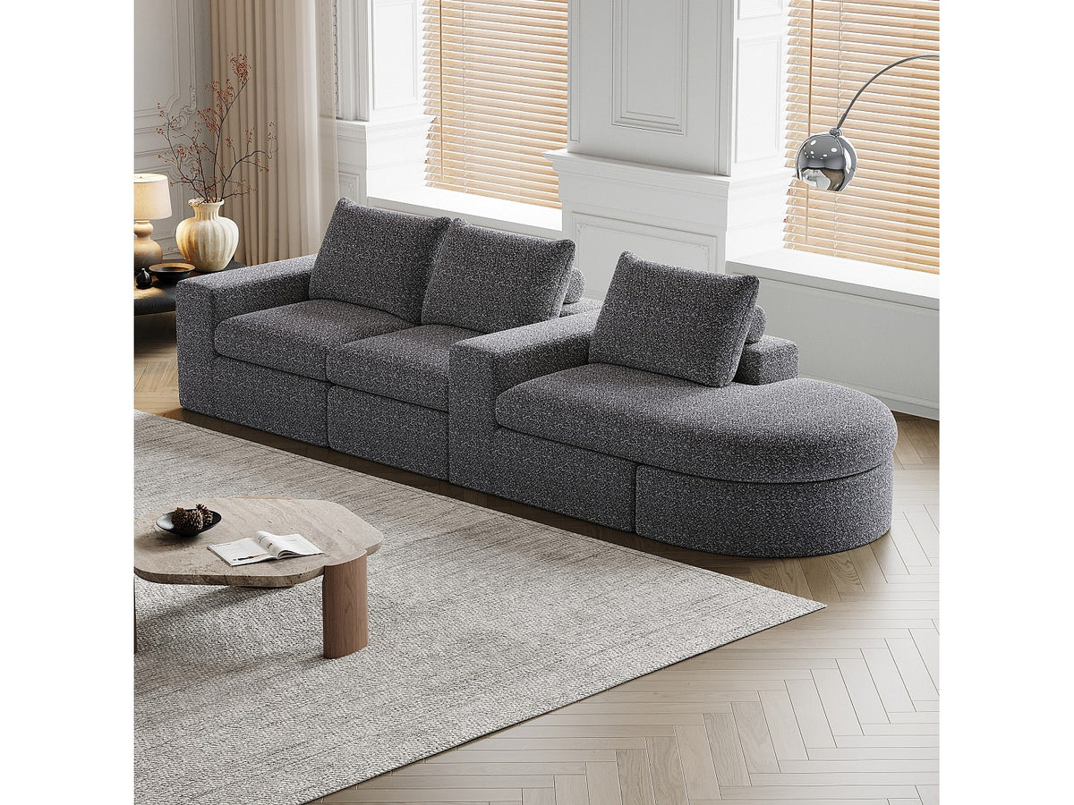Méridienne pour canapé modulable 3 places gris tissu