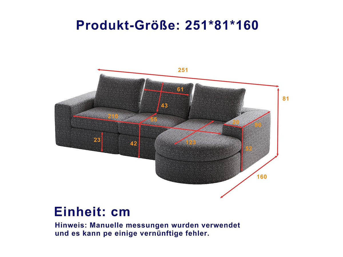 Méridienne pour canapé modulable 3 places gris tissu