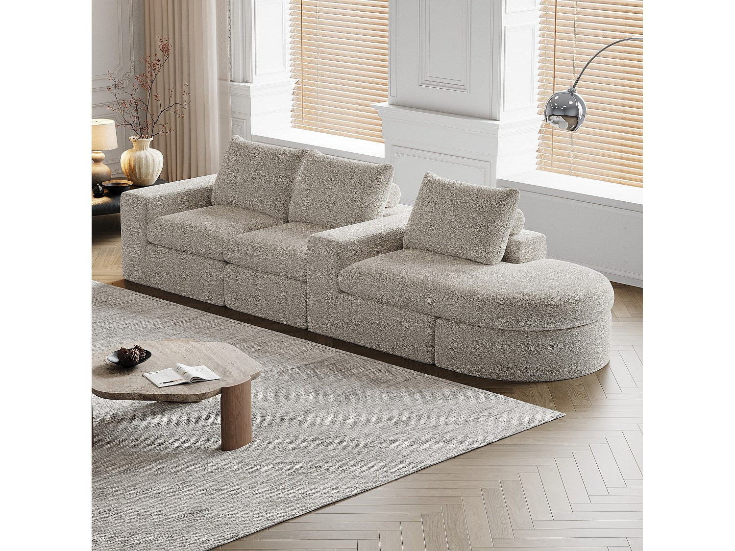 Méridienne pour canapé modulable 3 places beige tissu
