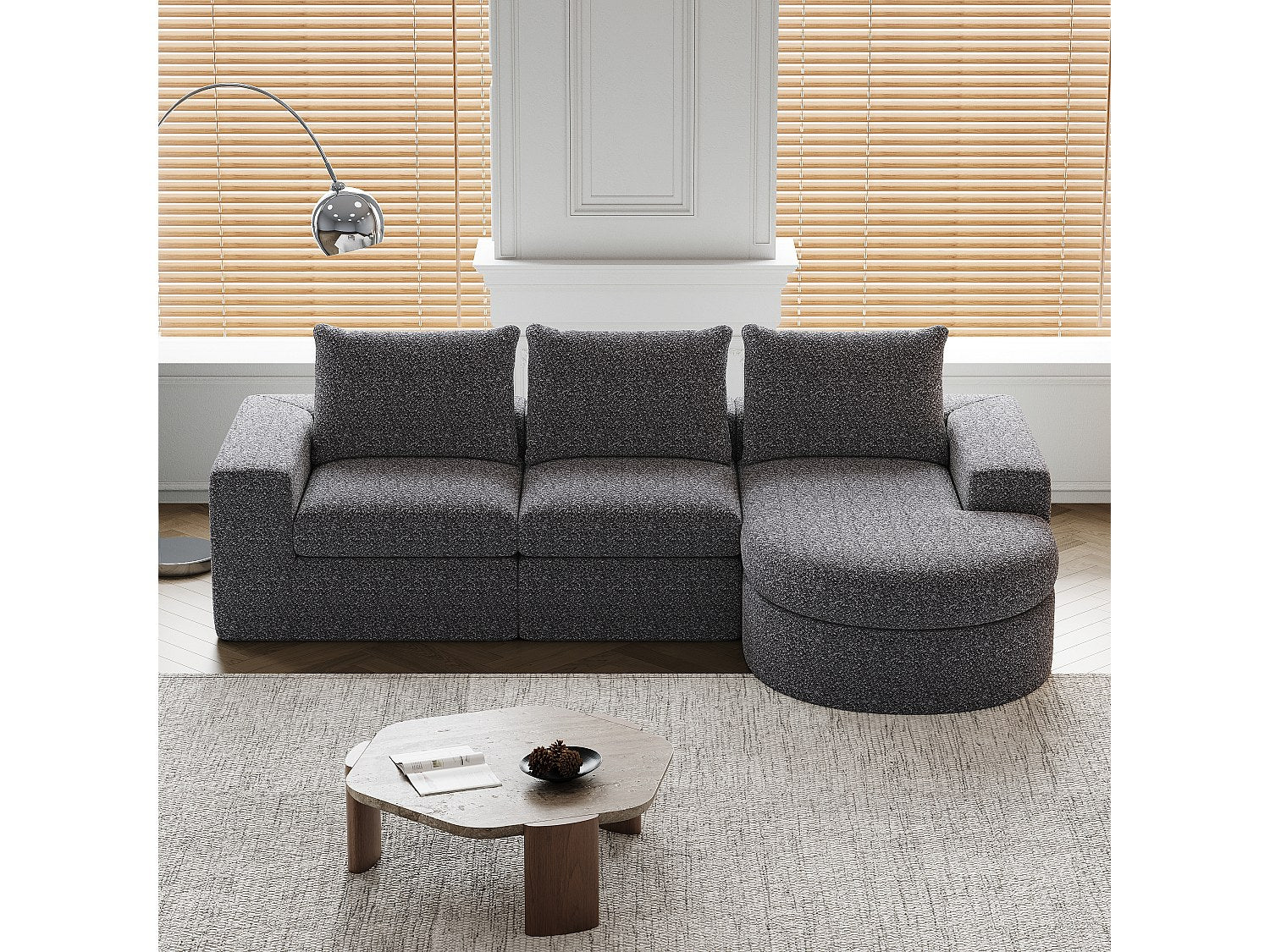 Canapé modulable gris tissu