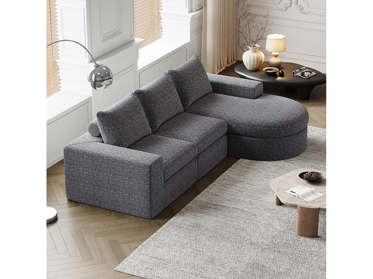 Canapé modulable gris tissu