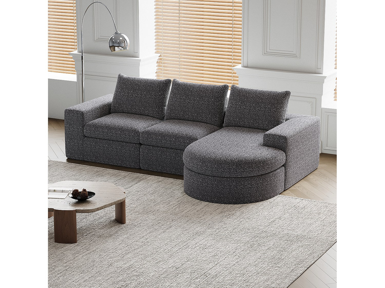 Canapé modulable gris tissu