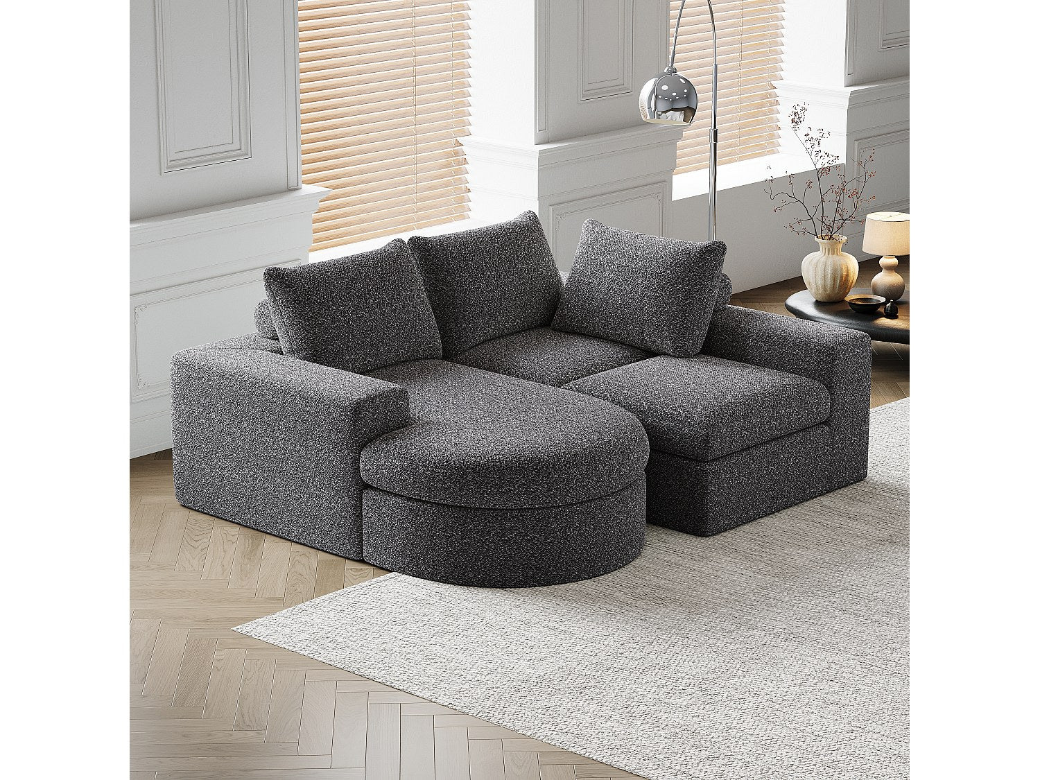 Canapé modulable gris tissu