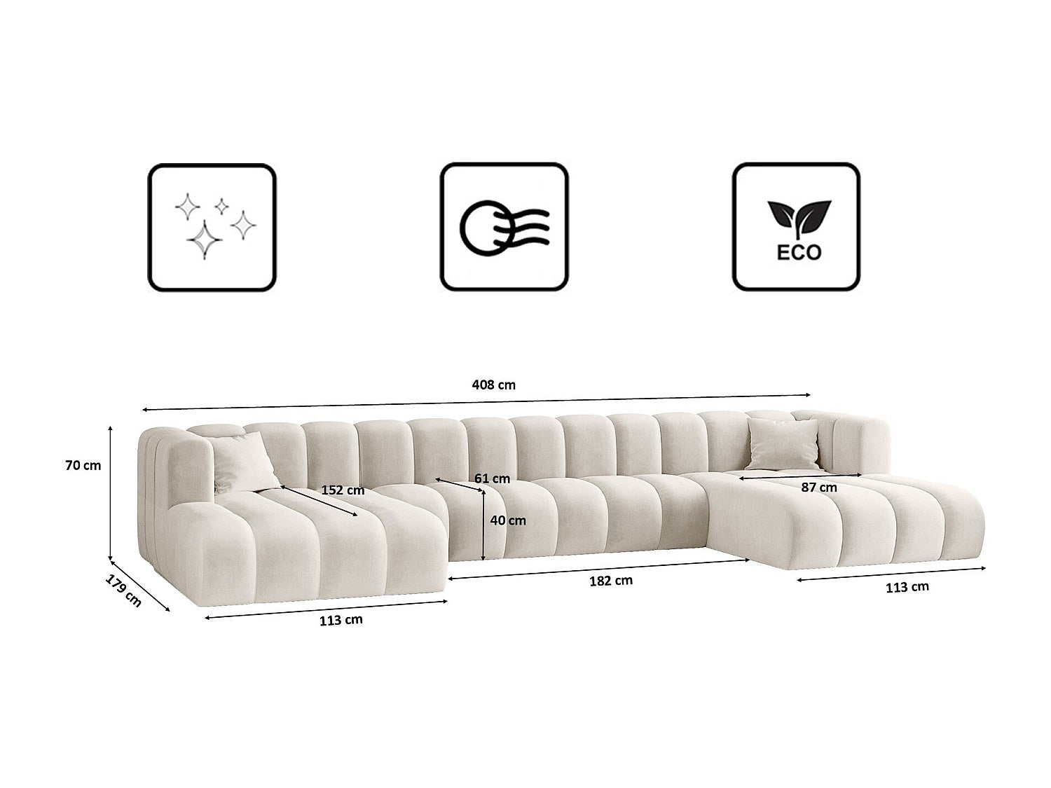 Canapé modulable blanc tissu