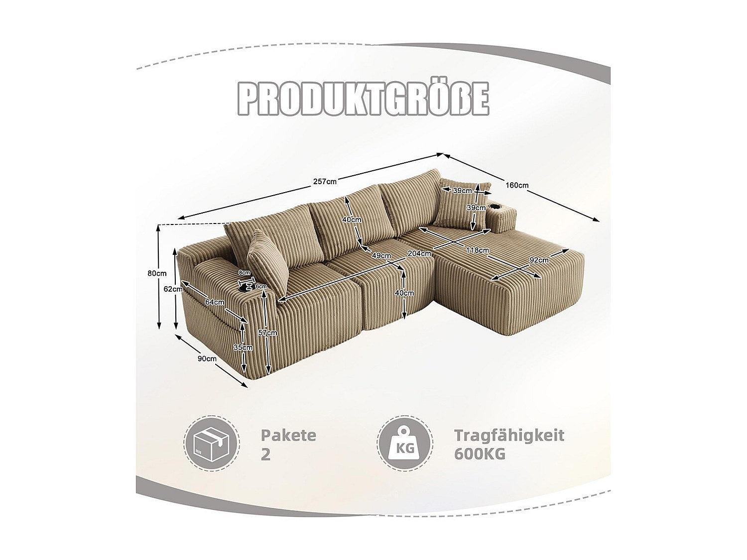 Canapé modulable 2 places beige velours