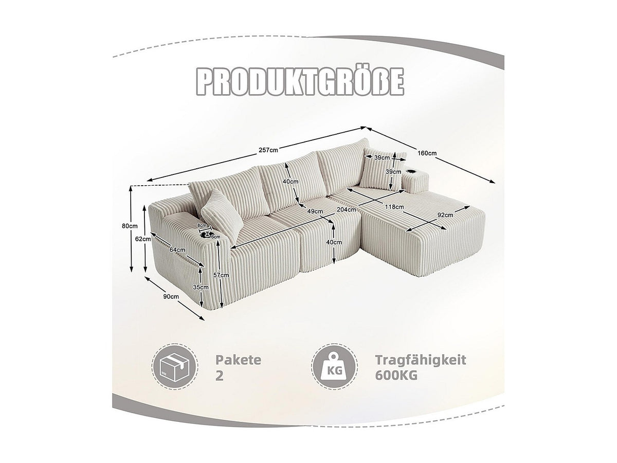 Canapé modulable 2 places beige velours