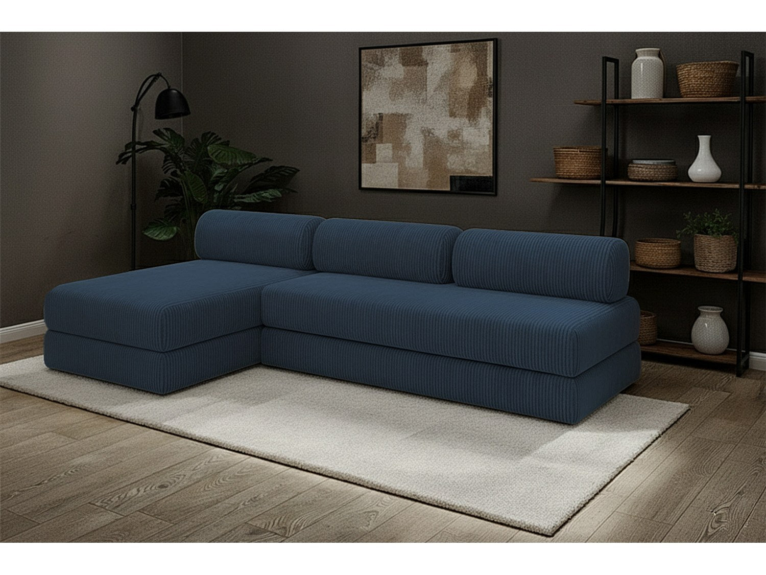 Angle pour canapé modulable convertible 6 places bleu velours