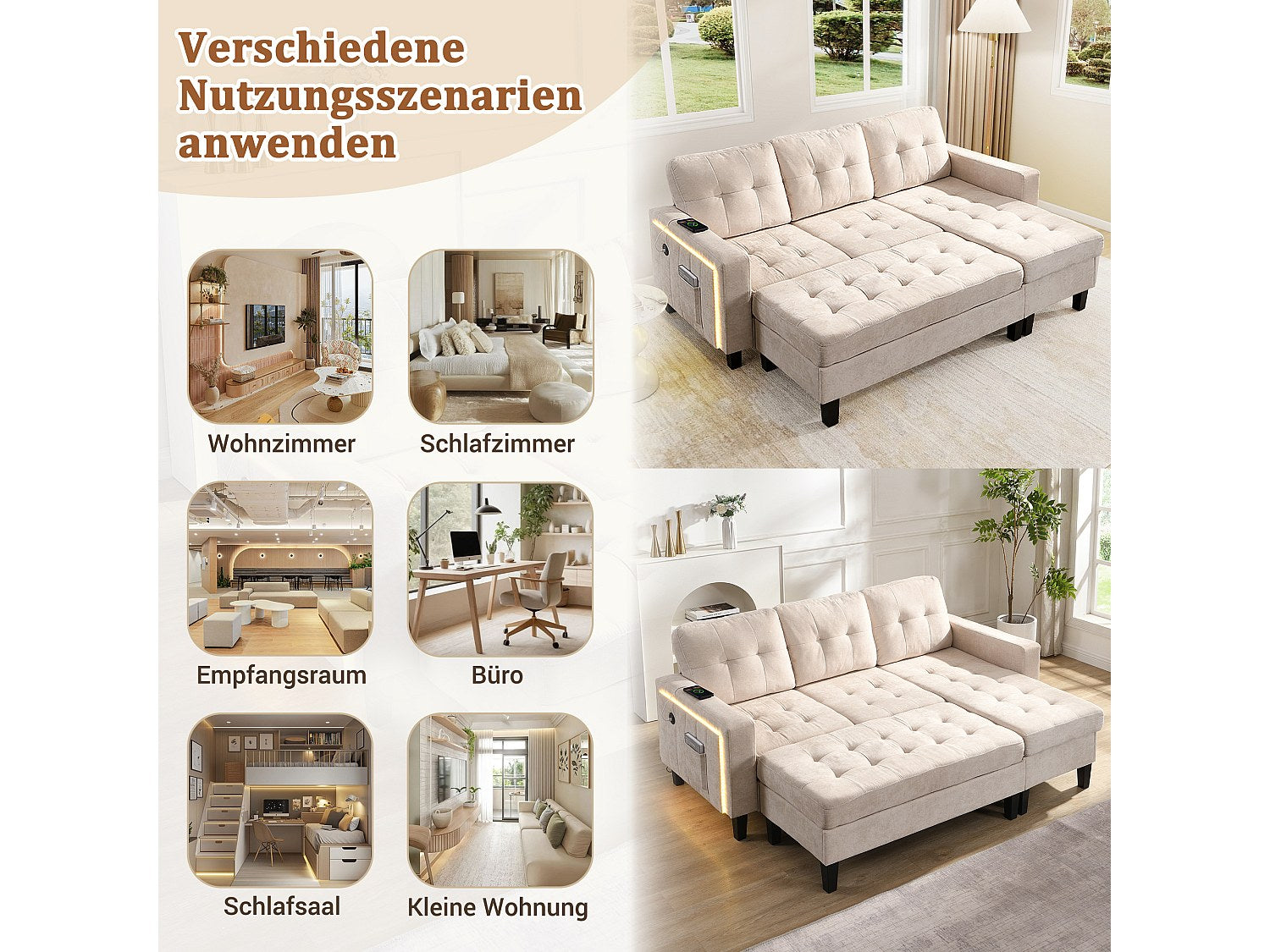 Canapé modulable 3 places beige