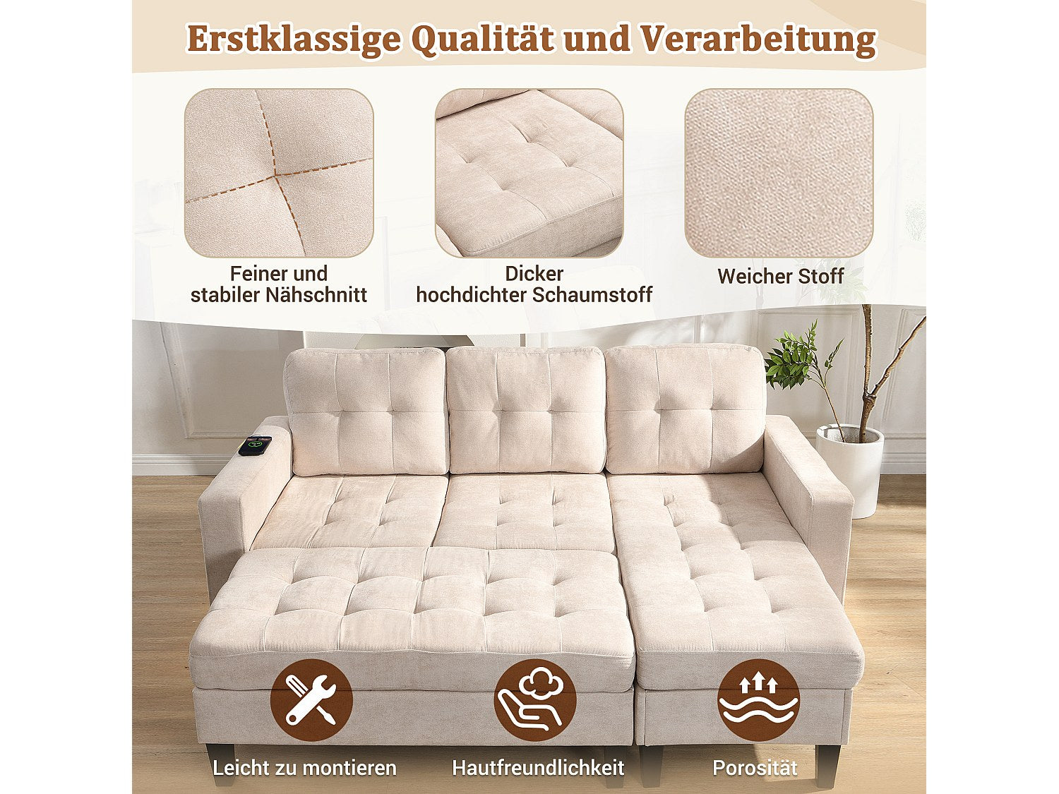 Canapé modulable 3 places beige