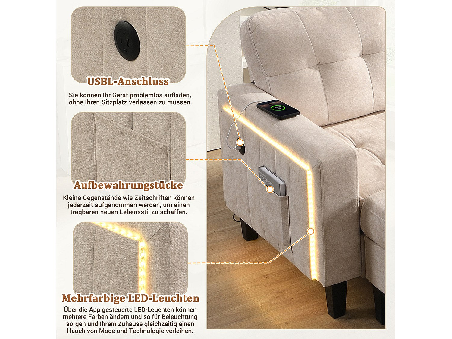Canapé modulable 3 places beige