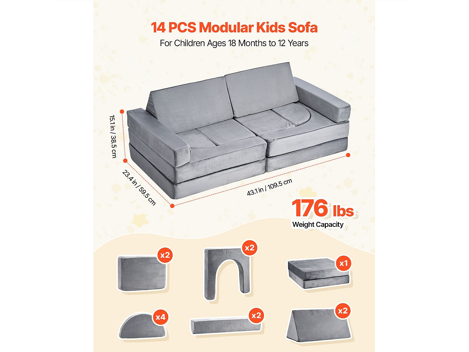 Canapé modulable convertible gris