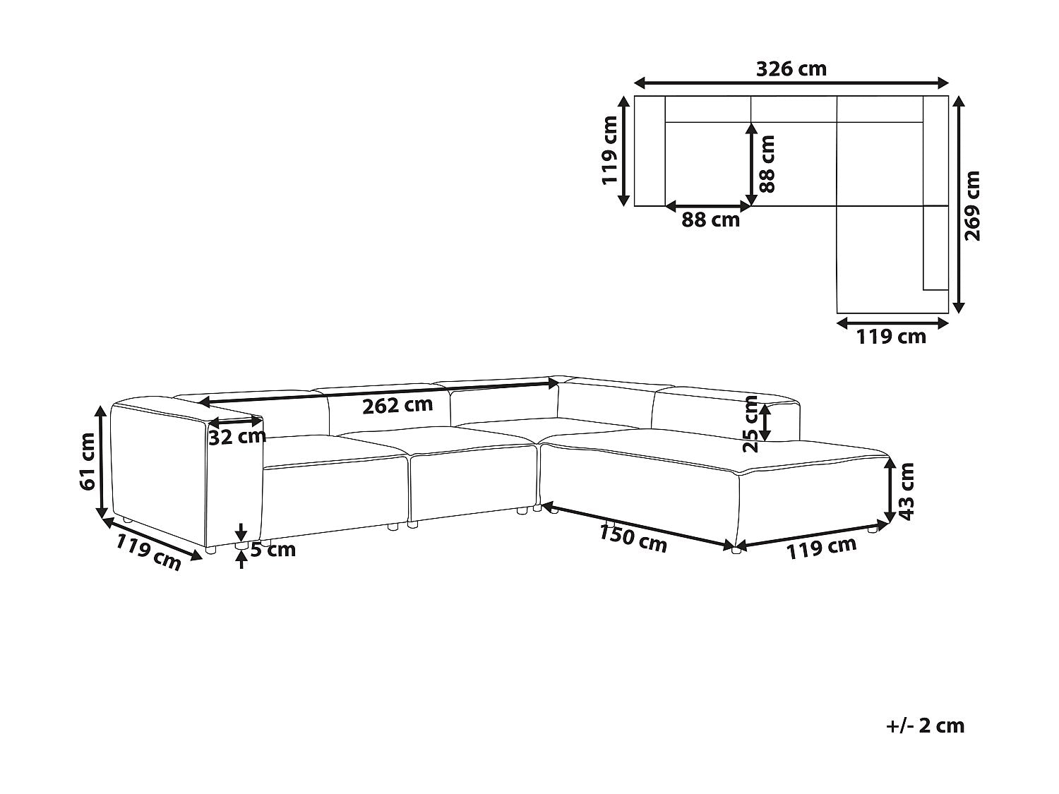 Canapé modulable 4 places blanc velours