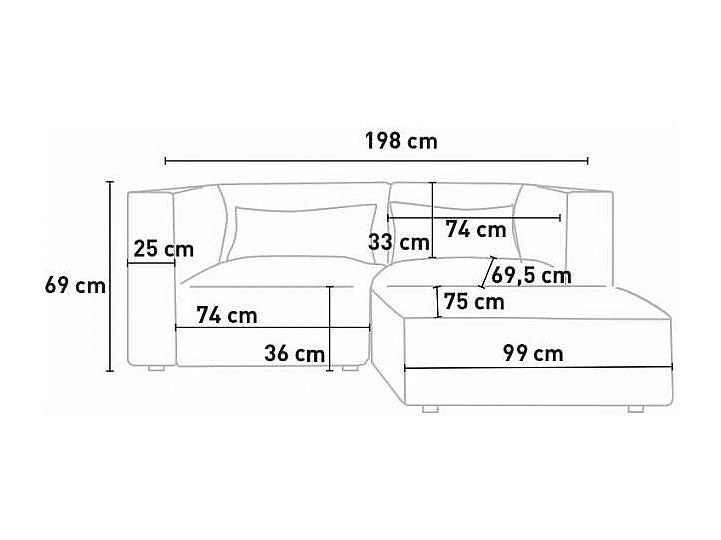Méridienne pour canapé modulable 2 places gris tissu