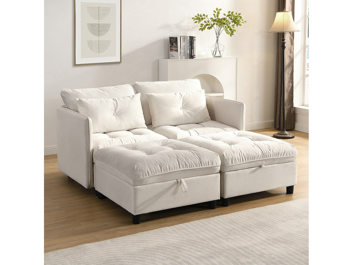 Canapé modulable convertible 4 places beige velours