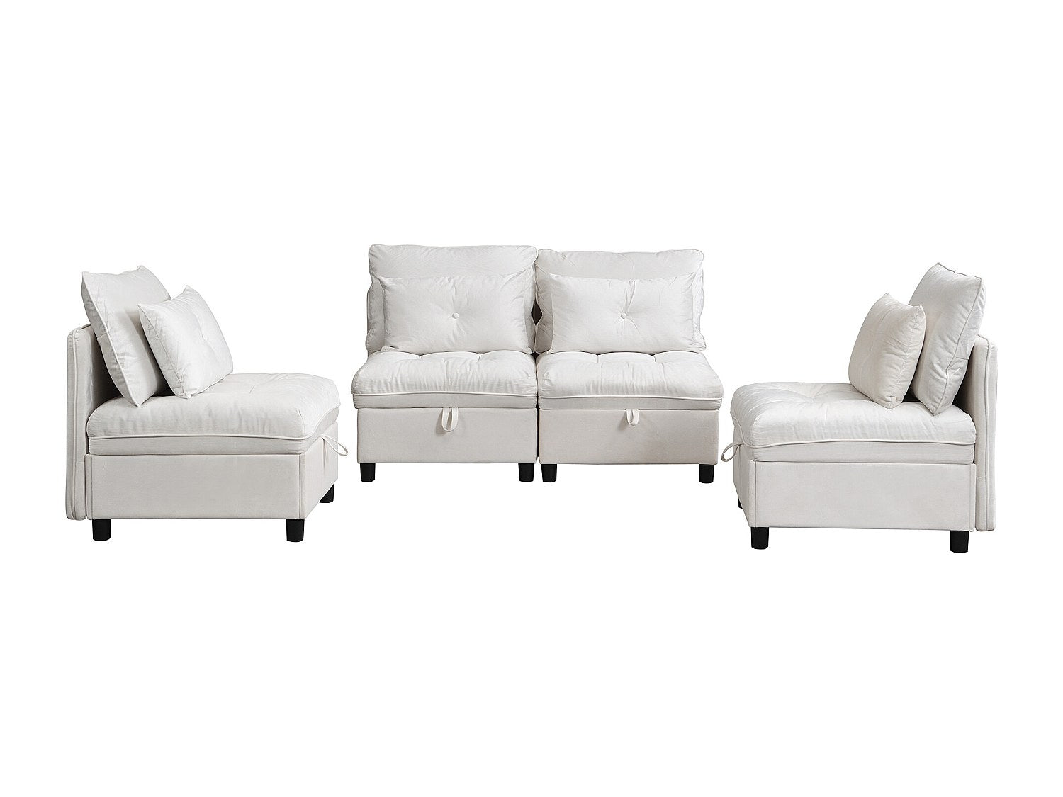 Canapé modulable convertible 4 places beige velours