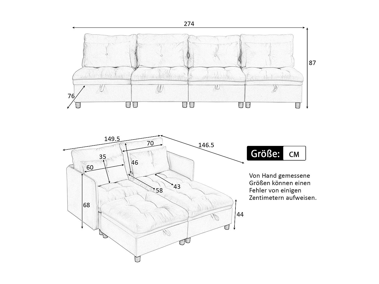 Canapé modulable convertible 4 places gris velours
