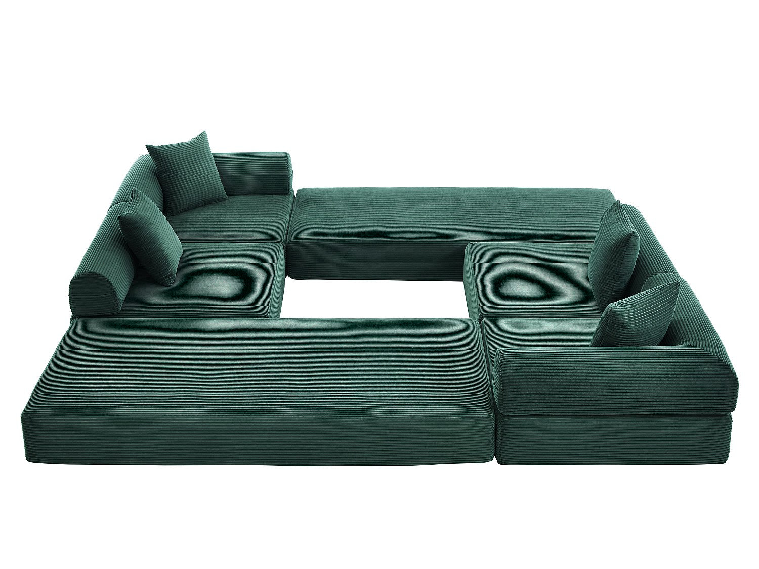 Canapé modulable convertible 5 places vert tissu