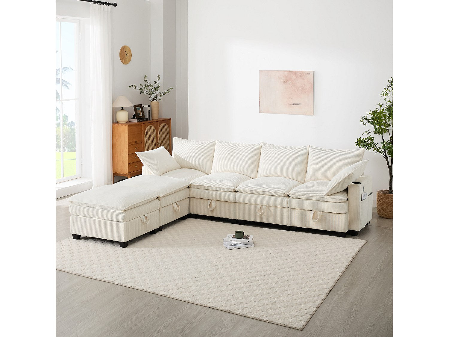 Canapé modulable 6 places beige velours