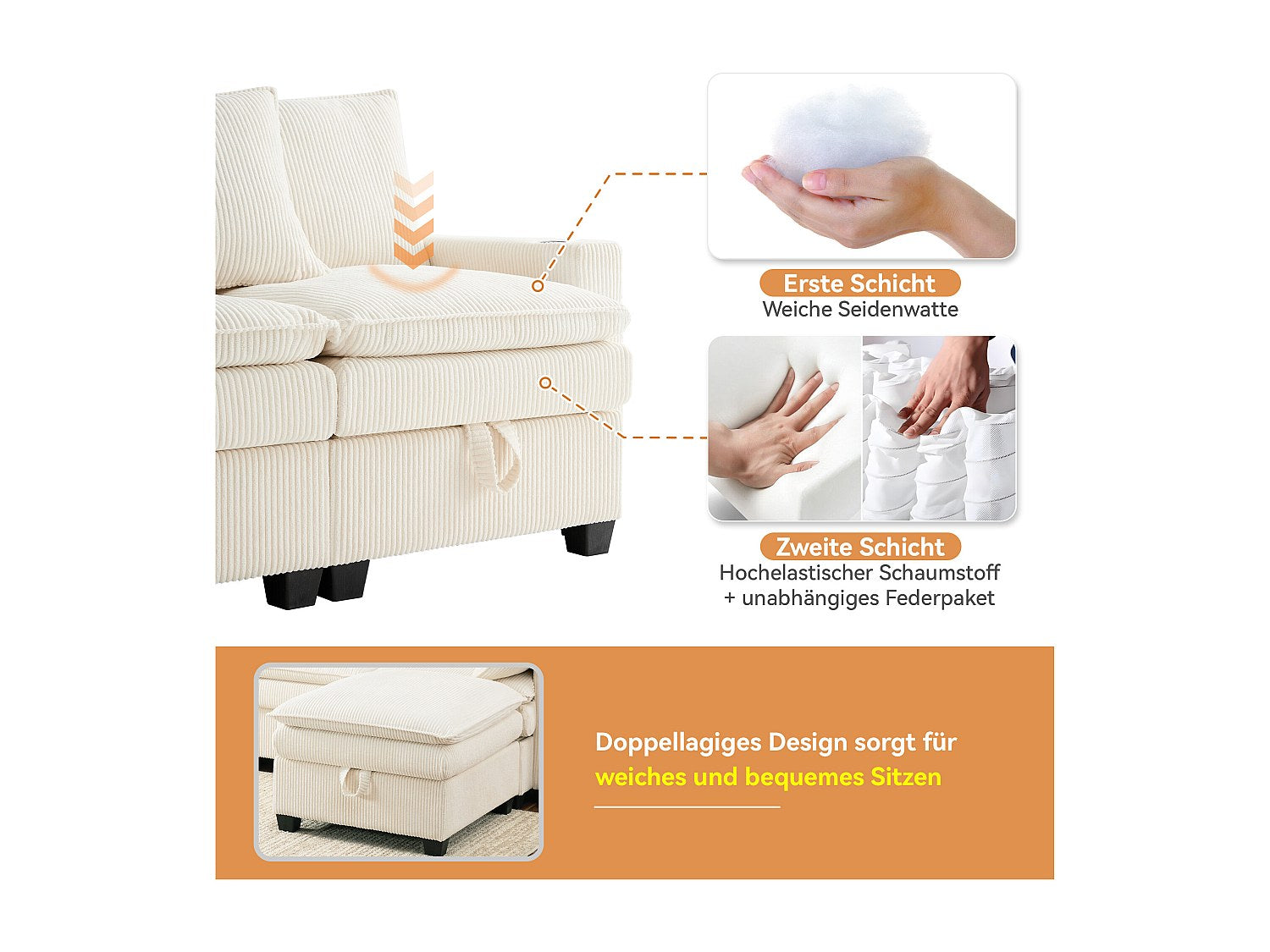Canapé modulable 6 places beige velours