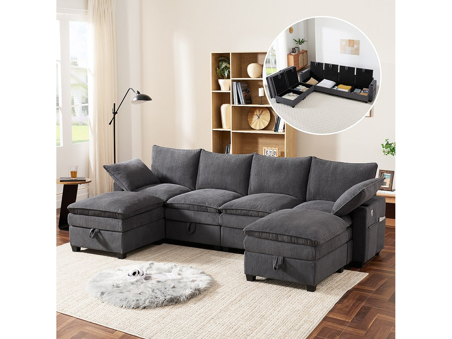 Canapé modulable 6 places gris velours