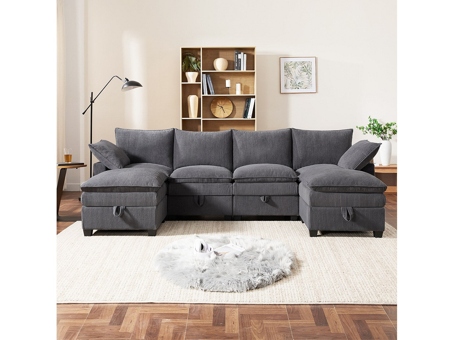 Canapé modulable 6 places gris velours