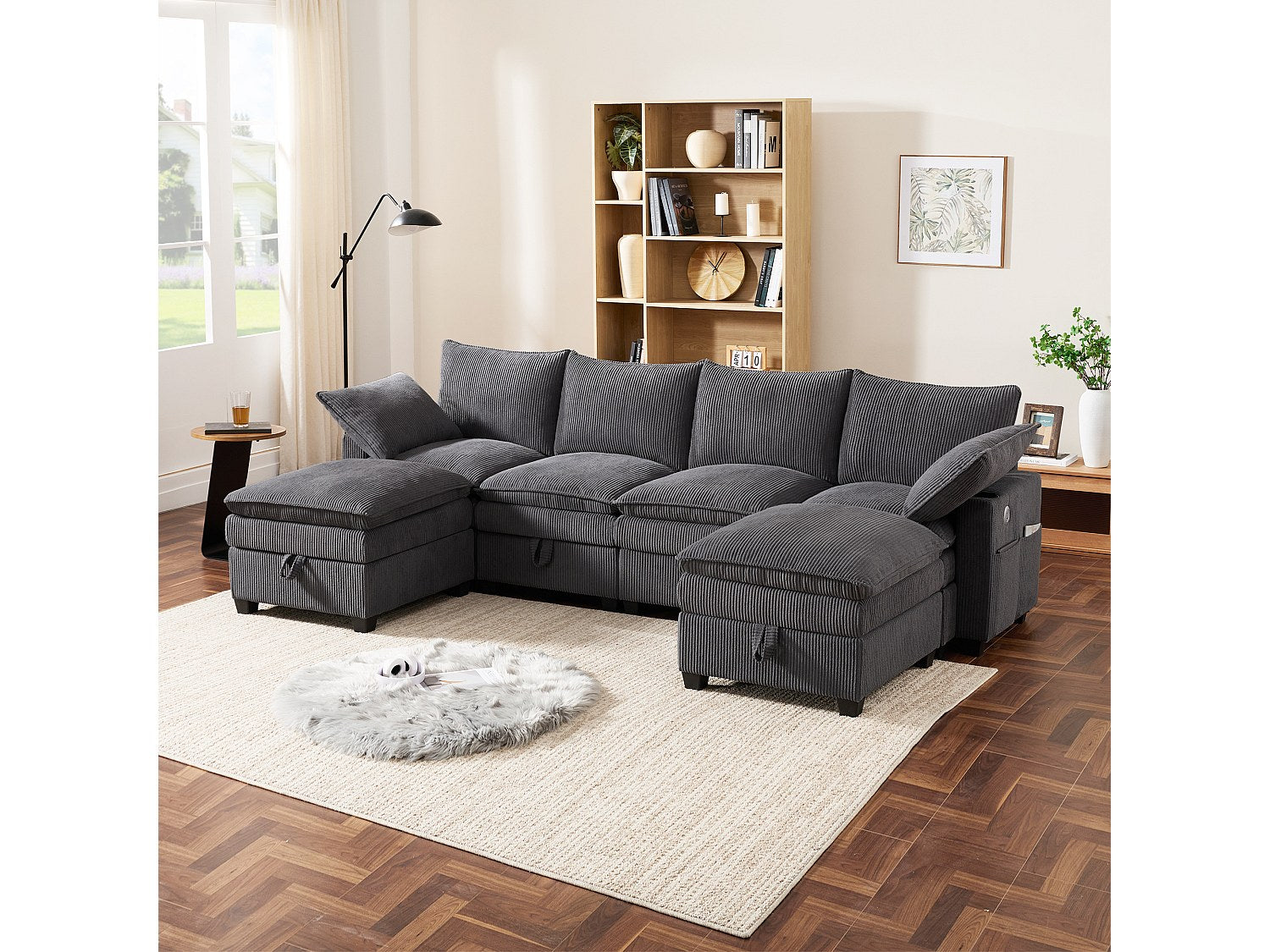 Canapé modulable 6 places gris velours