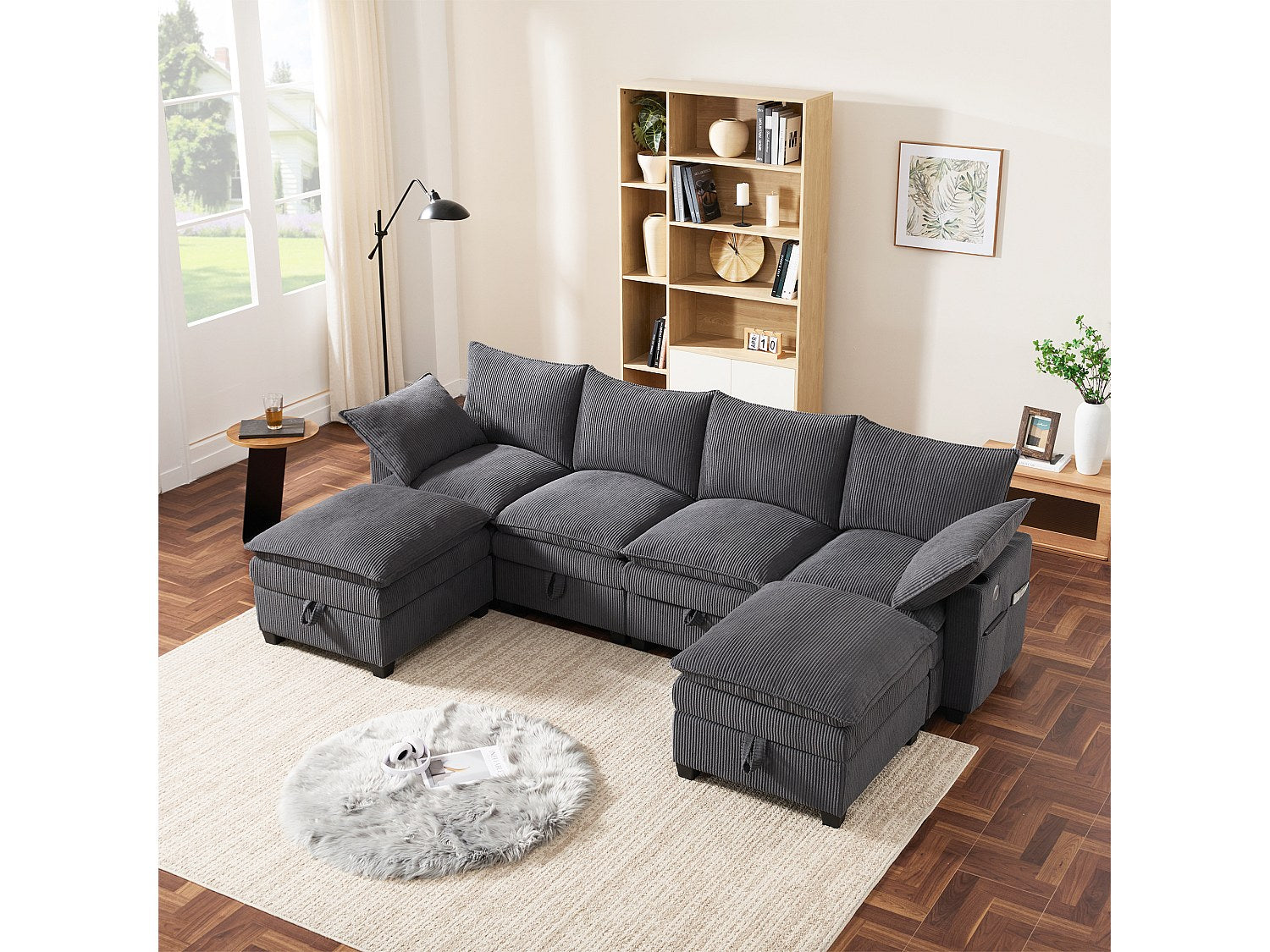 Canapé modulable 6 places gris velours