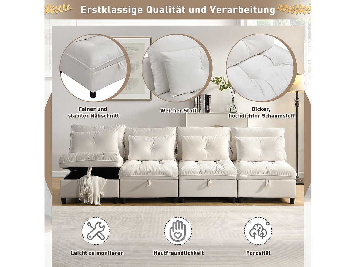 Canapé modulable 4 places beige