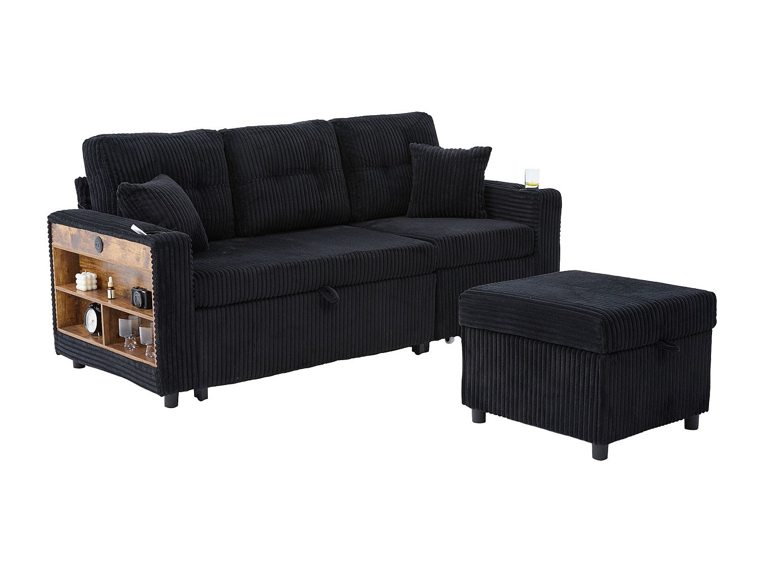 Angle pour canapé modulable convertible 3 places noir tissu - Allurex
