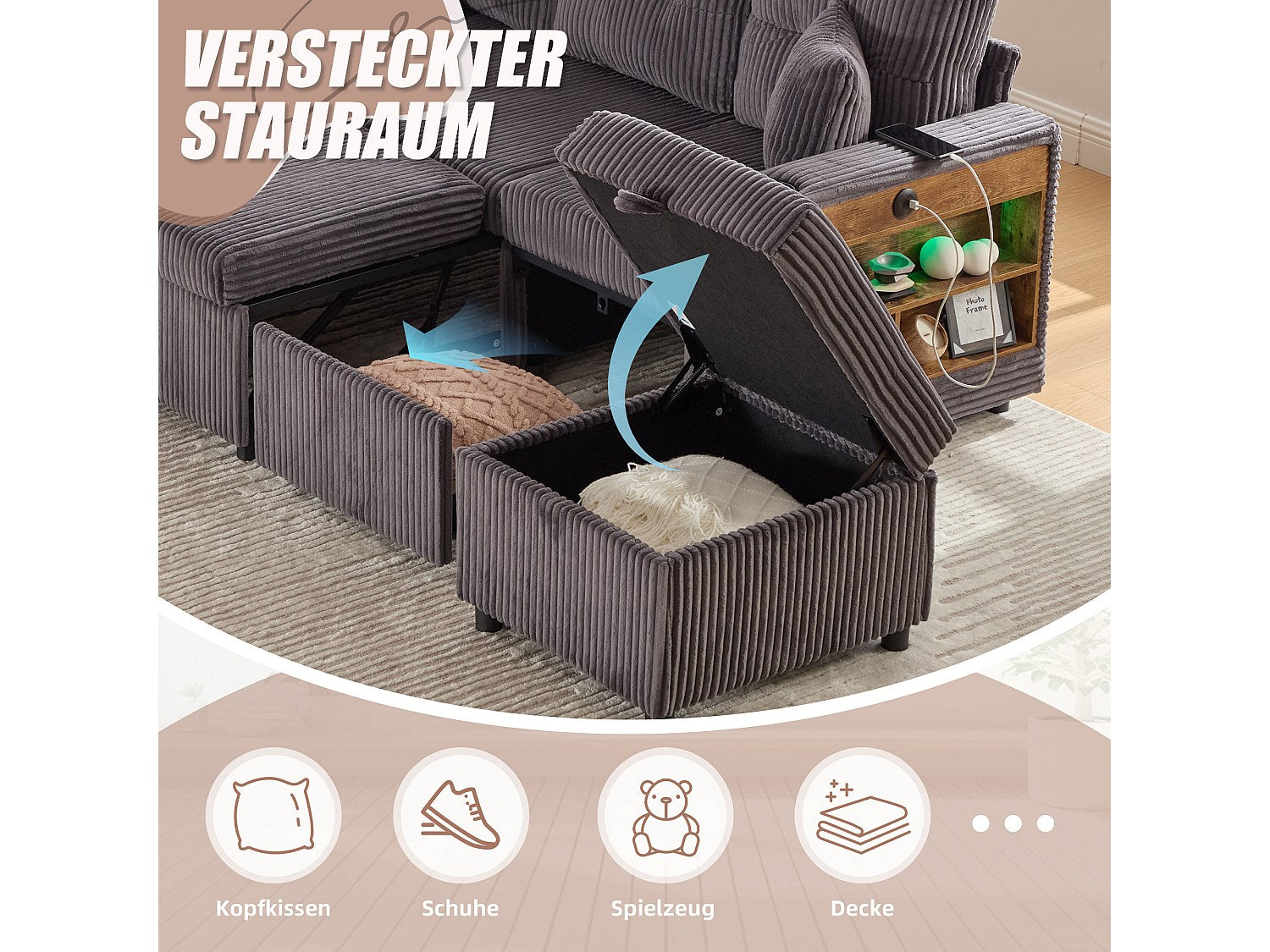 Angle pour canapé modulable convertible 3 places gris velours - Allurex
