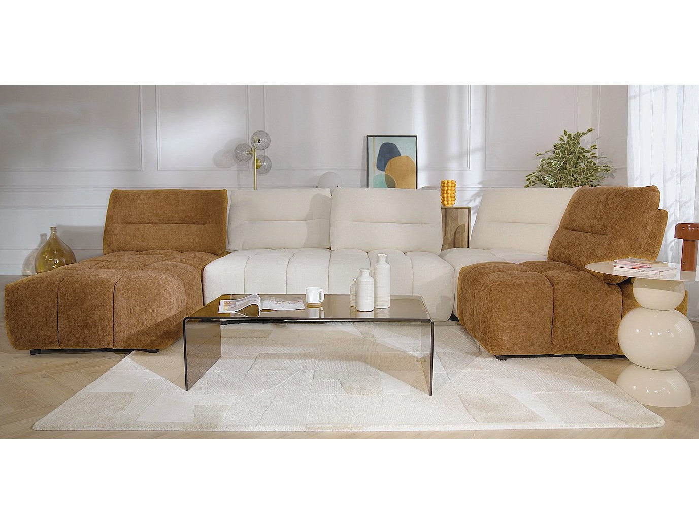 Angle pour canapé modulable orange tissu
