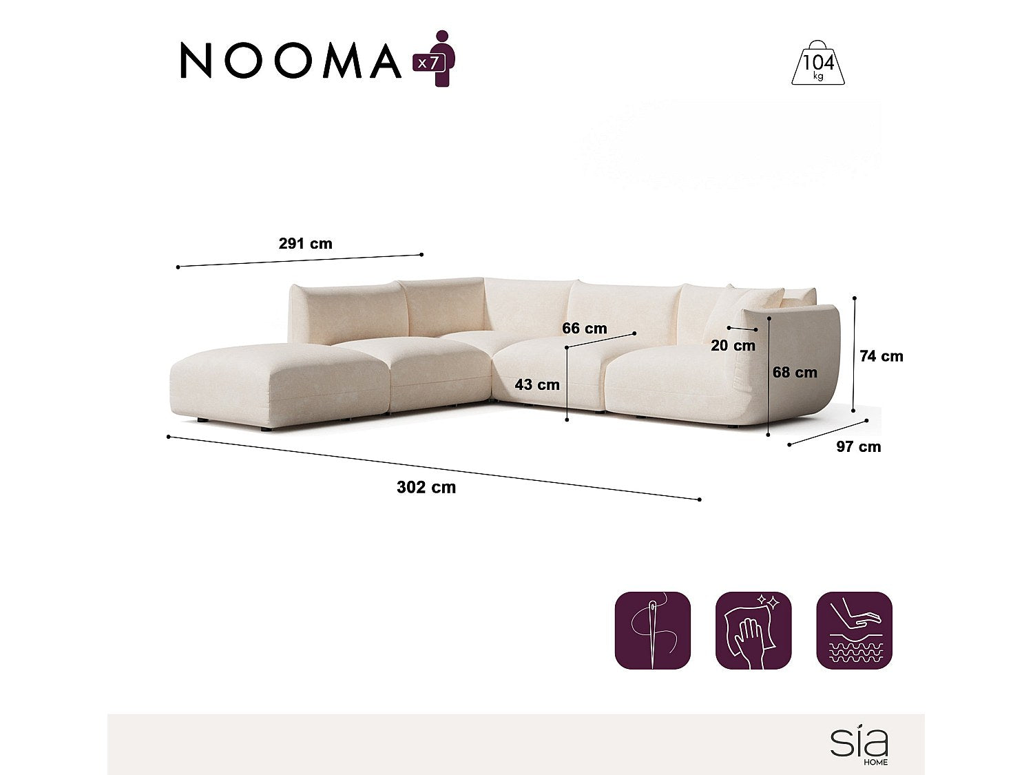 Canapé modulable 7 places beige velours