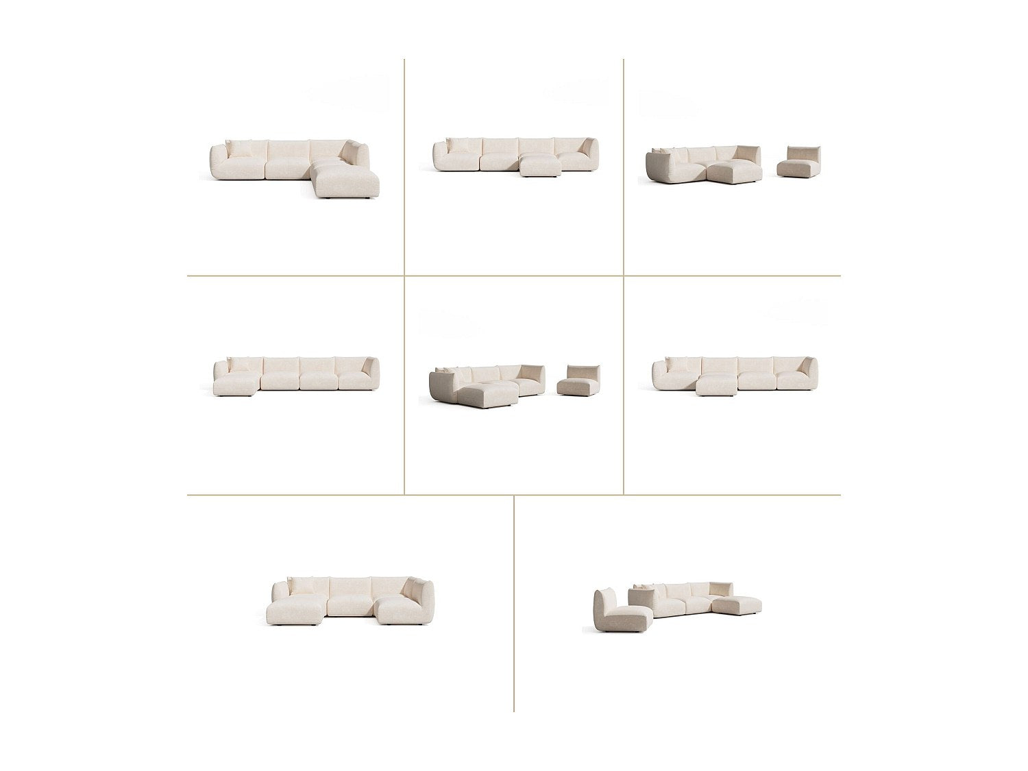 Canapé modulable 7 places beige velours