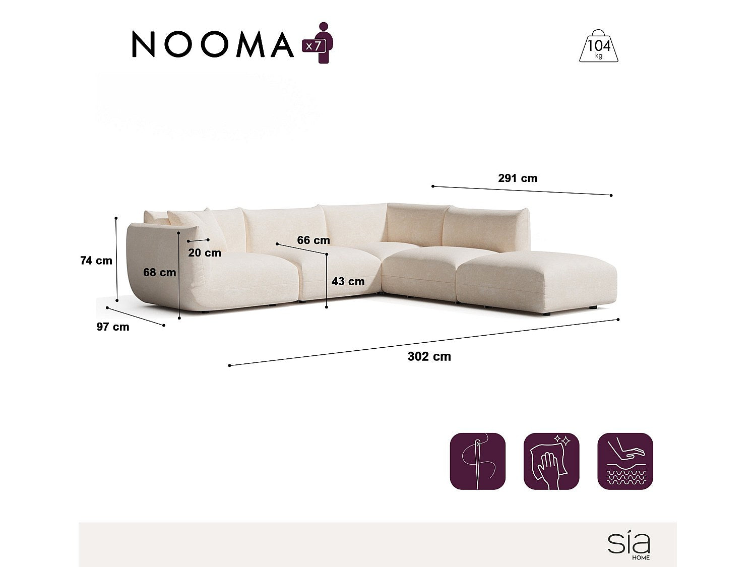 Canapé modulable 7 places beige velours