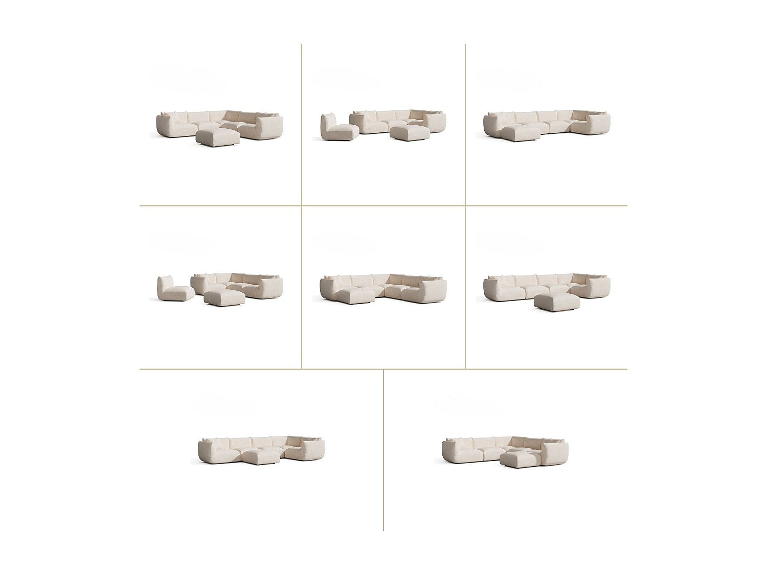 Canapé modulable panoramique 8 places beige velours